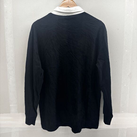 Victorias Secret Pink Nation Long Sleeved Rugby Polo Shirt Womens L Black White - Picture 3 of 6